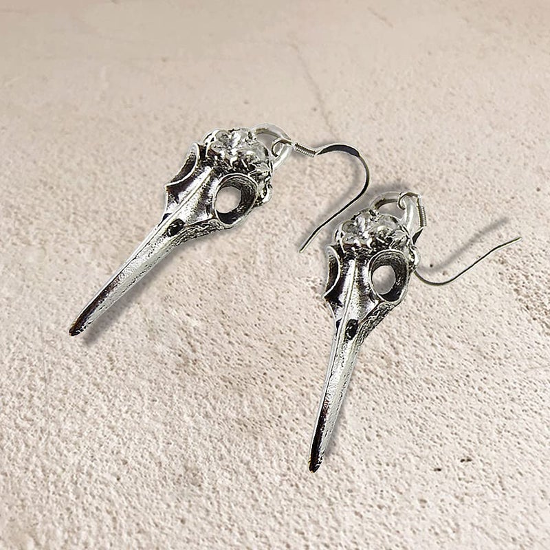 Hithop Halloween Jewelry Silver Crow Skull Earrings Charm Dangle Earrings Raven Earrings Bird Skull Jewelry Gothic Gift Set Punk Design - Image 2